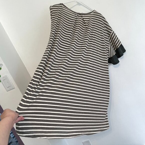 UMGEE Gray Cream Ivory Striped Short Sleeve Cotton Mini T-Shirt Dress / Tunic L - Picture 14 of 14